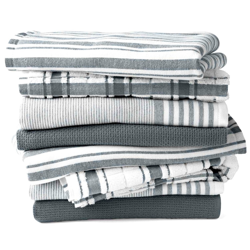 Striped and Textured cotton Kitchen Towel Set/8 17x28”